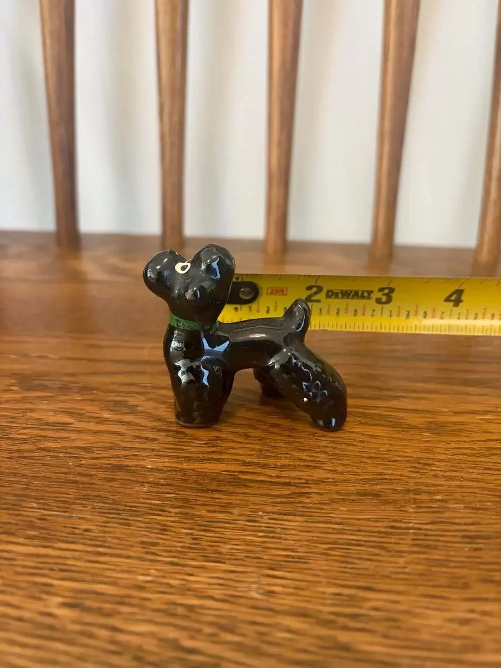 Vintage Black Ceramic Poodle Figurine with Green Collar